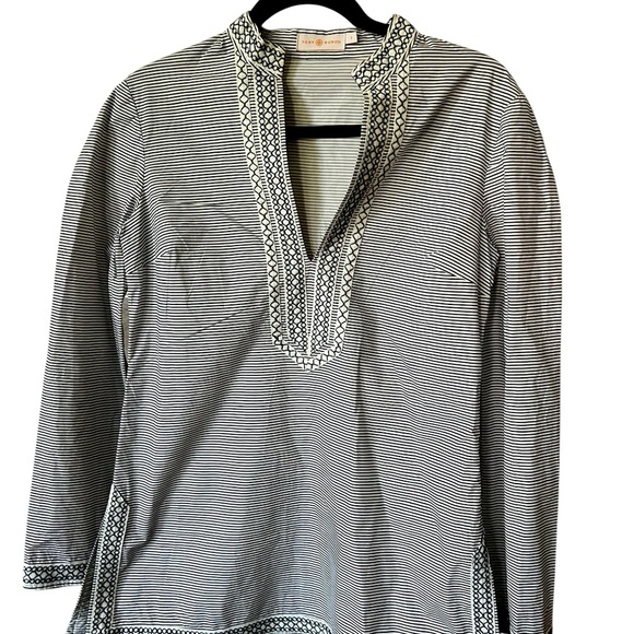 Tory Burch Striped Top in Navy and Cream - Picture 1 of 9